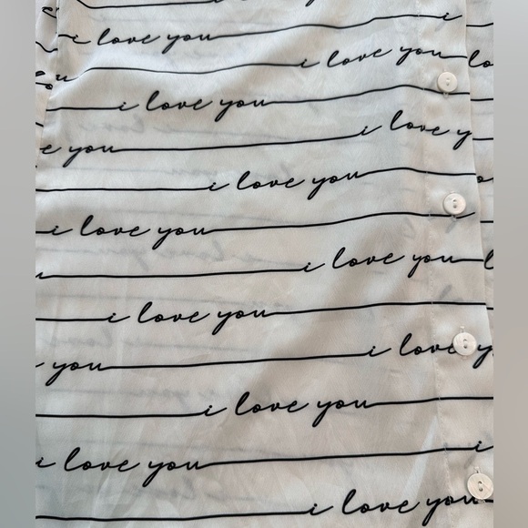 Second Sunday Button Down Blouse White w/Black I Love You Sz S Whimsigoth - Picture 10 of 10